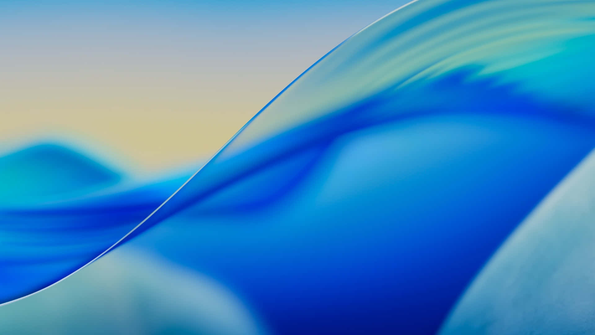  壁紙 — 藍色和黃色漸變的平滑流動抽象波浪，優雅地彎曲穿過框架。