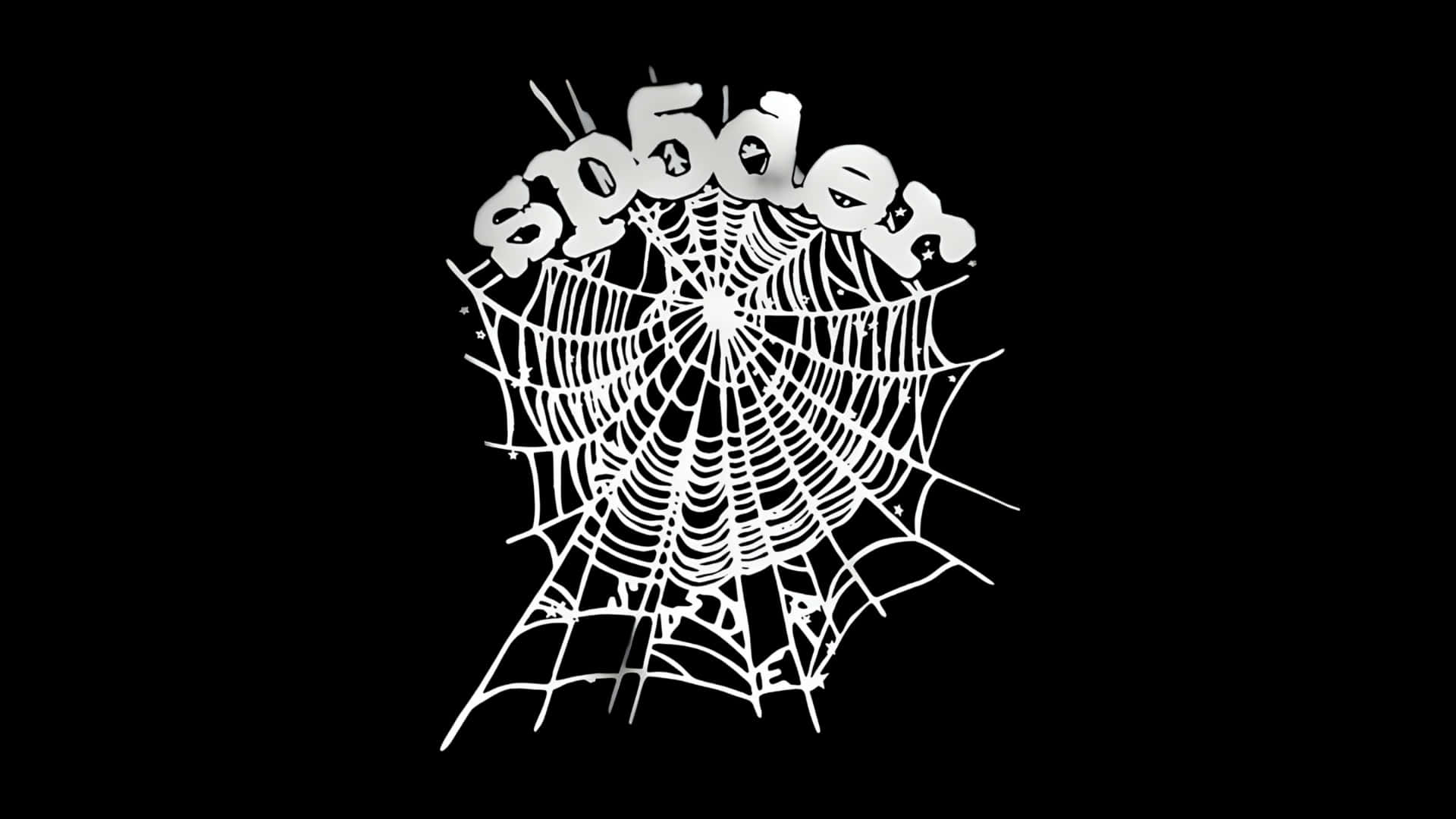  壁紙 — 一個鮮明的白色蜘蛛網圖案，上面有風格化的字母拼出「spider」一詞，拱形排列在純黑色背景上。