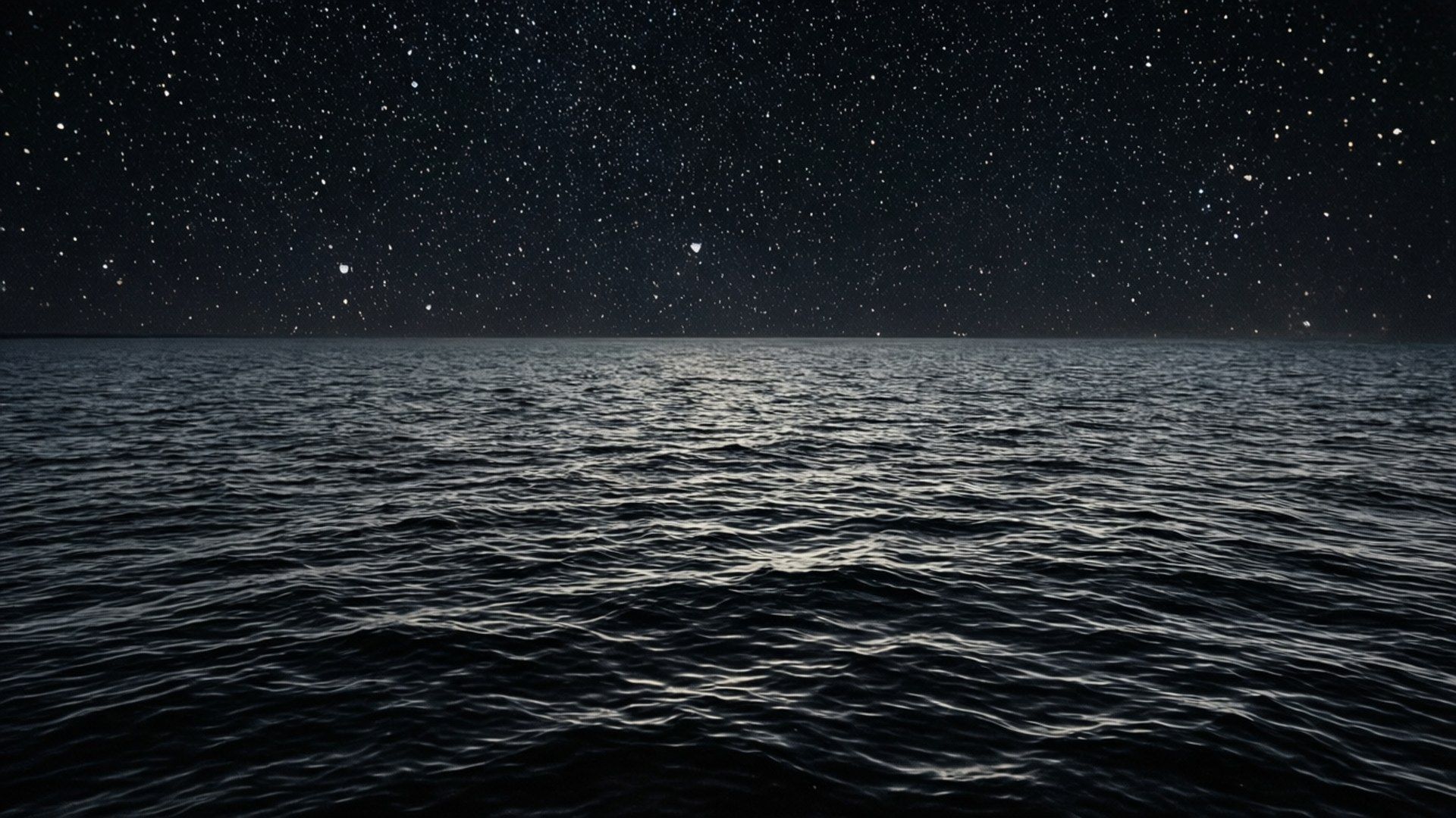 Starry Reflection 壁紙 — 新月下，平靜的黑暗海洋映照著繁星點點的夜空。