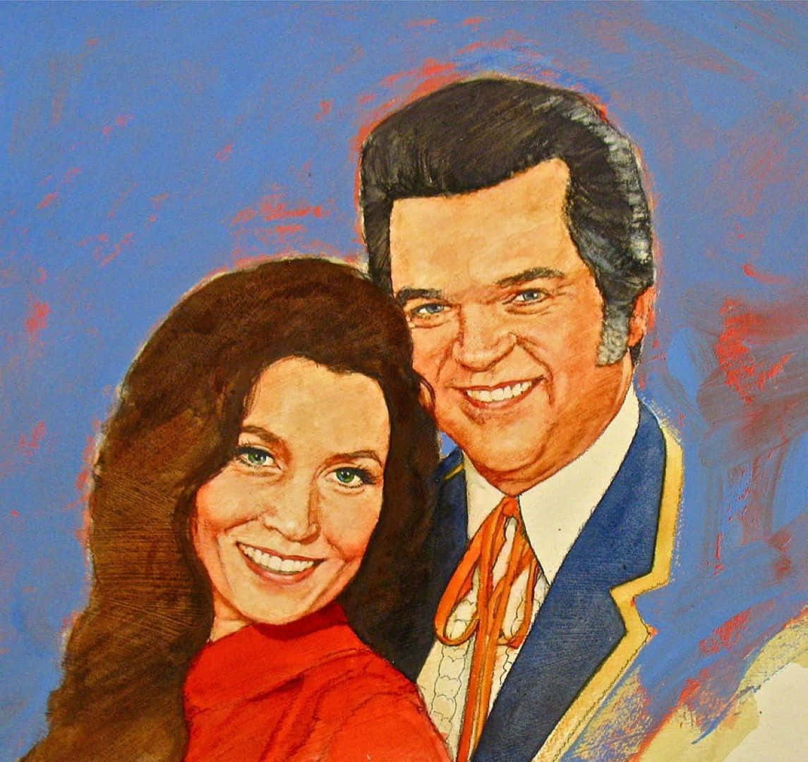  壁紙 — 一幅充滿活力的1970年代風格插圖，描繪一對微笑的情侶，色彩大膽，筆觸富有表現力。