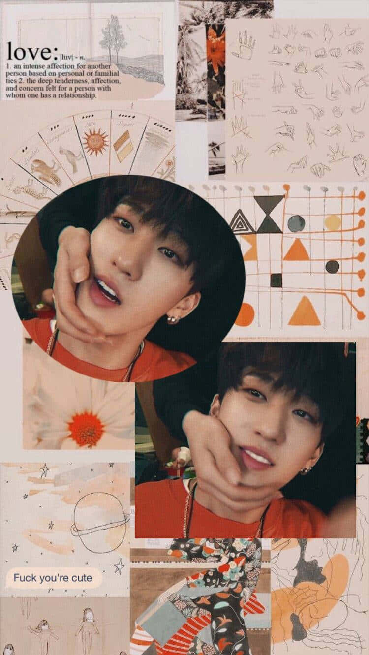 年輕男子的拼貼，包含手繪藝術和關於愛的文本。 — Stray kids GIF 壁紙