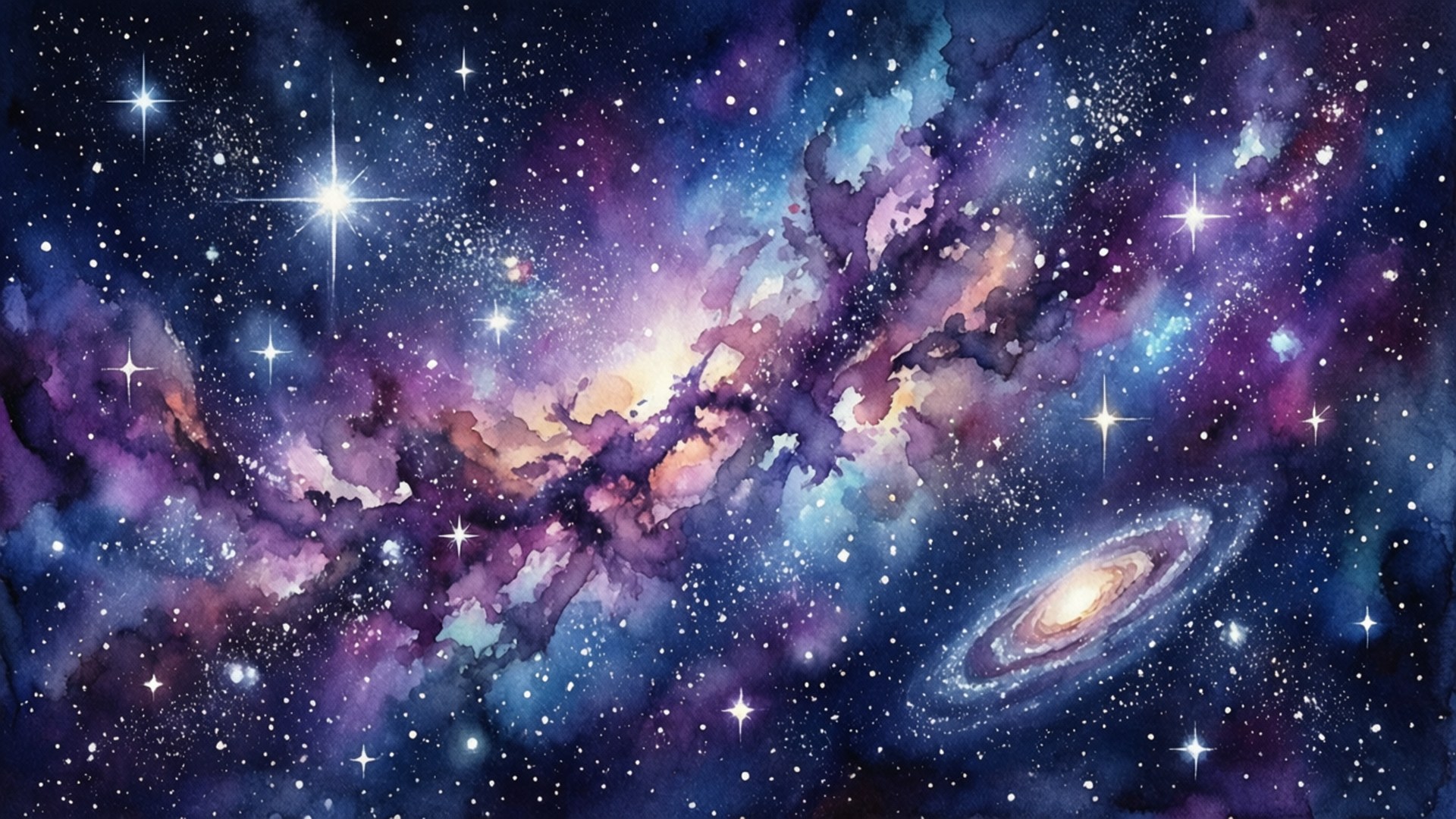 充滿活力的宇宙場景，有旋轉的星雲和明亮的星星。