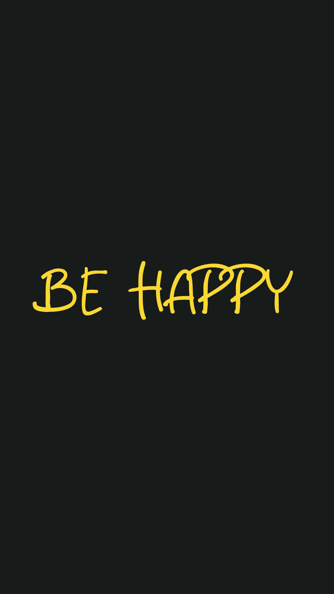 黑色背景上的黃色手寫短語 be happy
