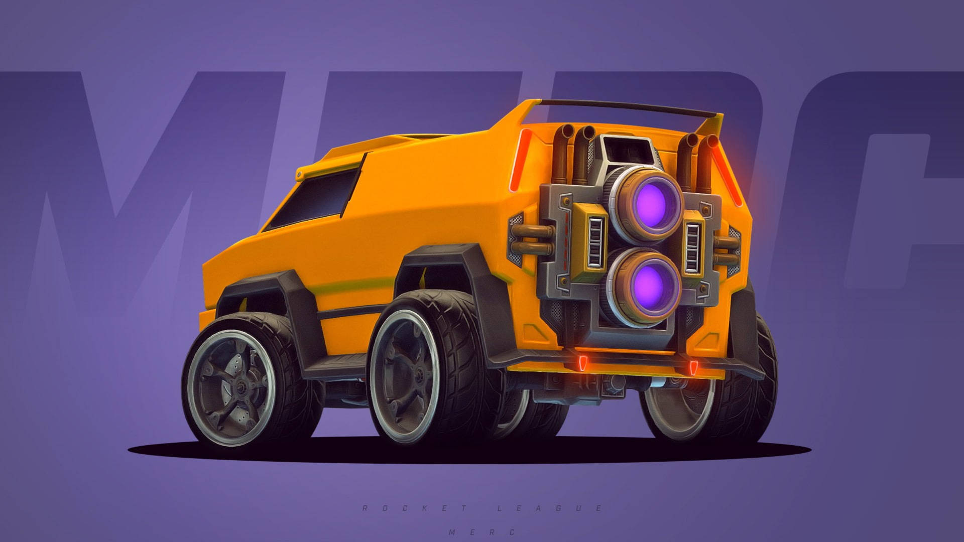 來自Rocket League的橙色火箭車，帶有紫色推進器