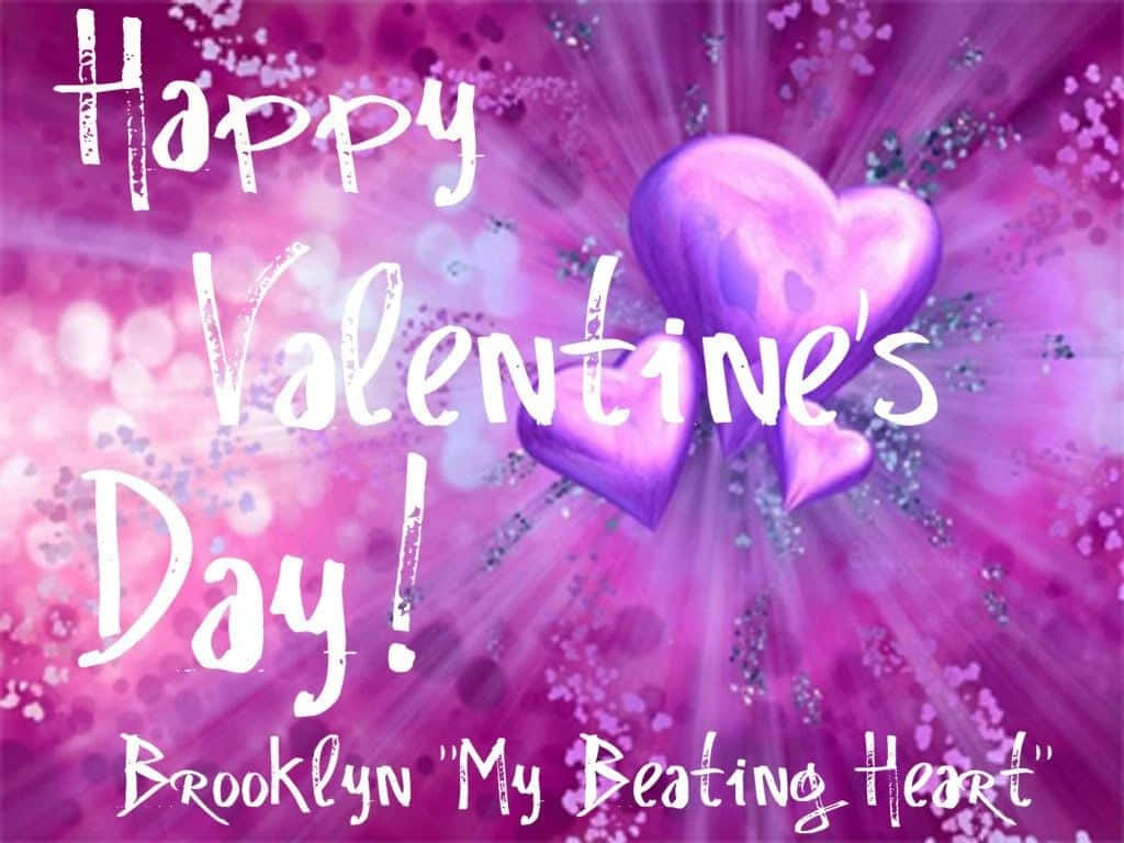 帶有發光紫色心形和閃光的Happy Valentine's Day訊息。