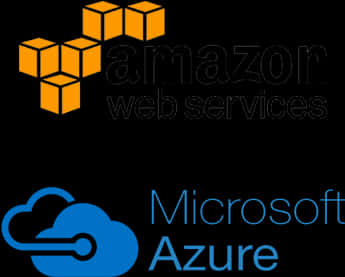 A W S Azure 標誌 壁紙 — 黑色背景上並排顯示橙色 AWS 標誌和藍色 Microsoft Azure 標誌。