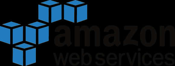 A W S 標誌圖像 壁紙 — 黑色背景上帶有灰色文字的 Amazon Web Services 藍色立方體標誌。
