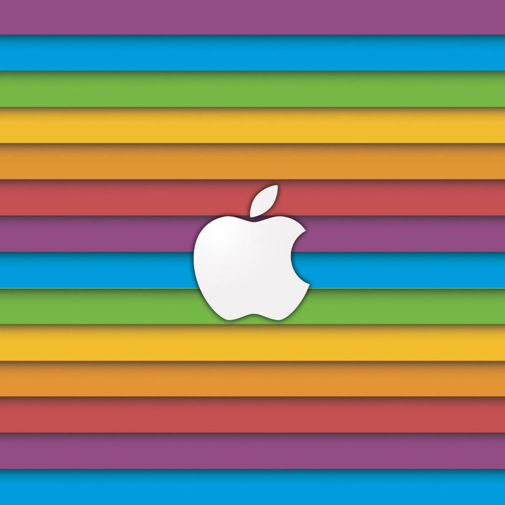 白色Apple標誌在彩虹條紋背景上