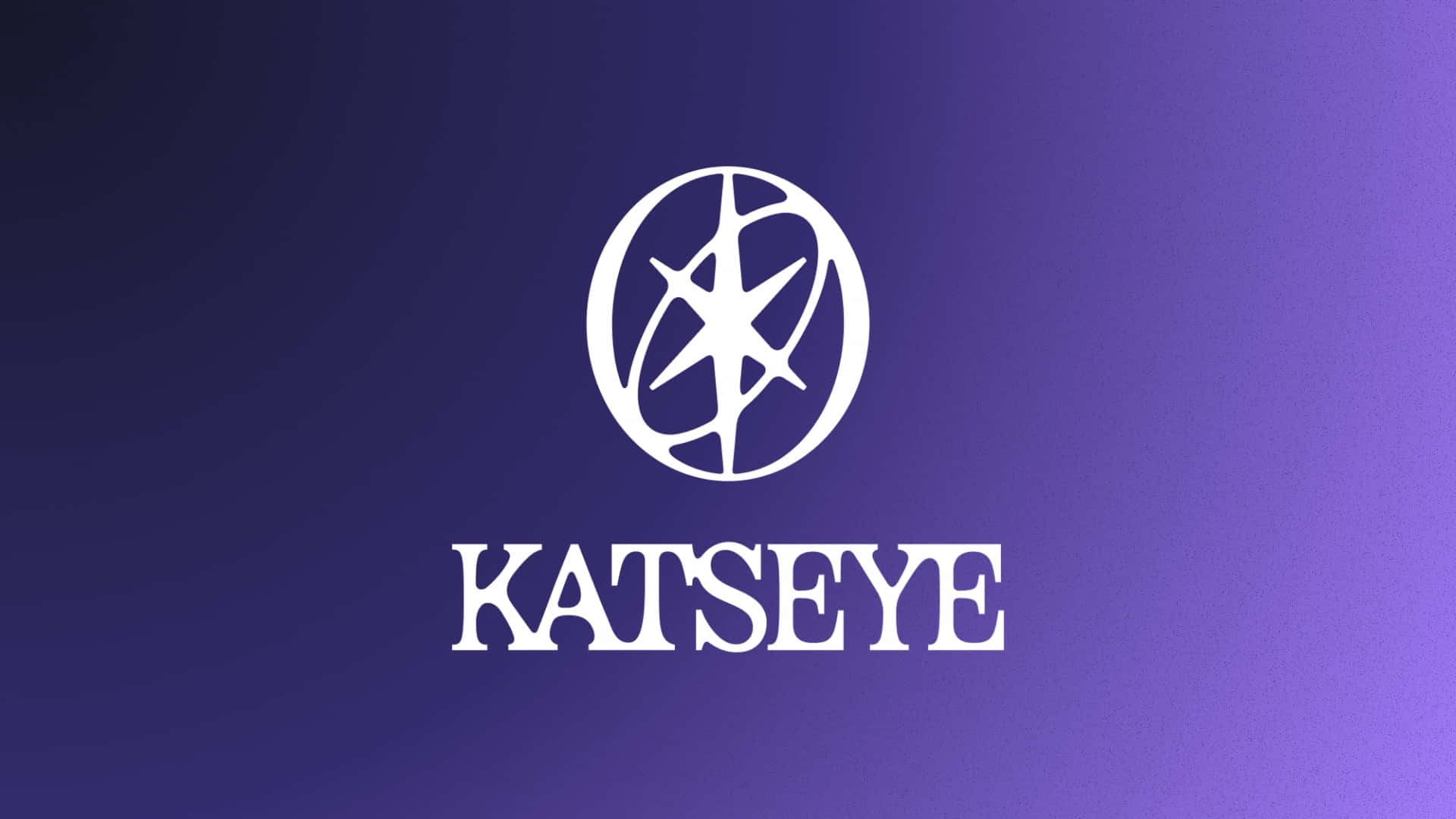  壁紙 — 白色 Katseye 標誌，帶有圓形徽章和星爆設計，居中於漸變紫色背景上。
