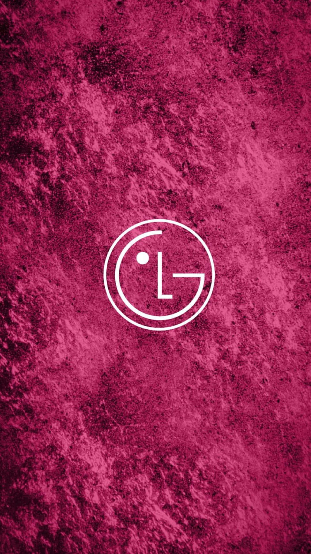  壁紙 — 白色LG標誌居中於帶有細微深色斑點的紋理洋紅色背景上。