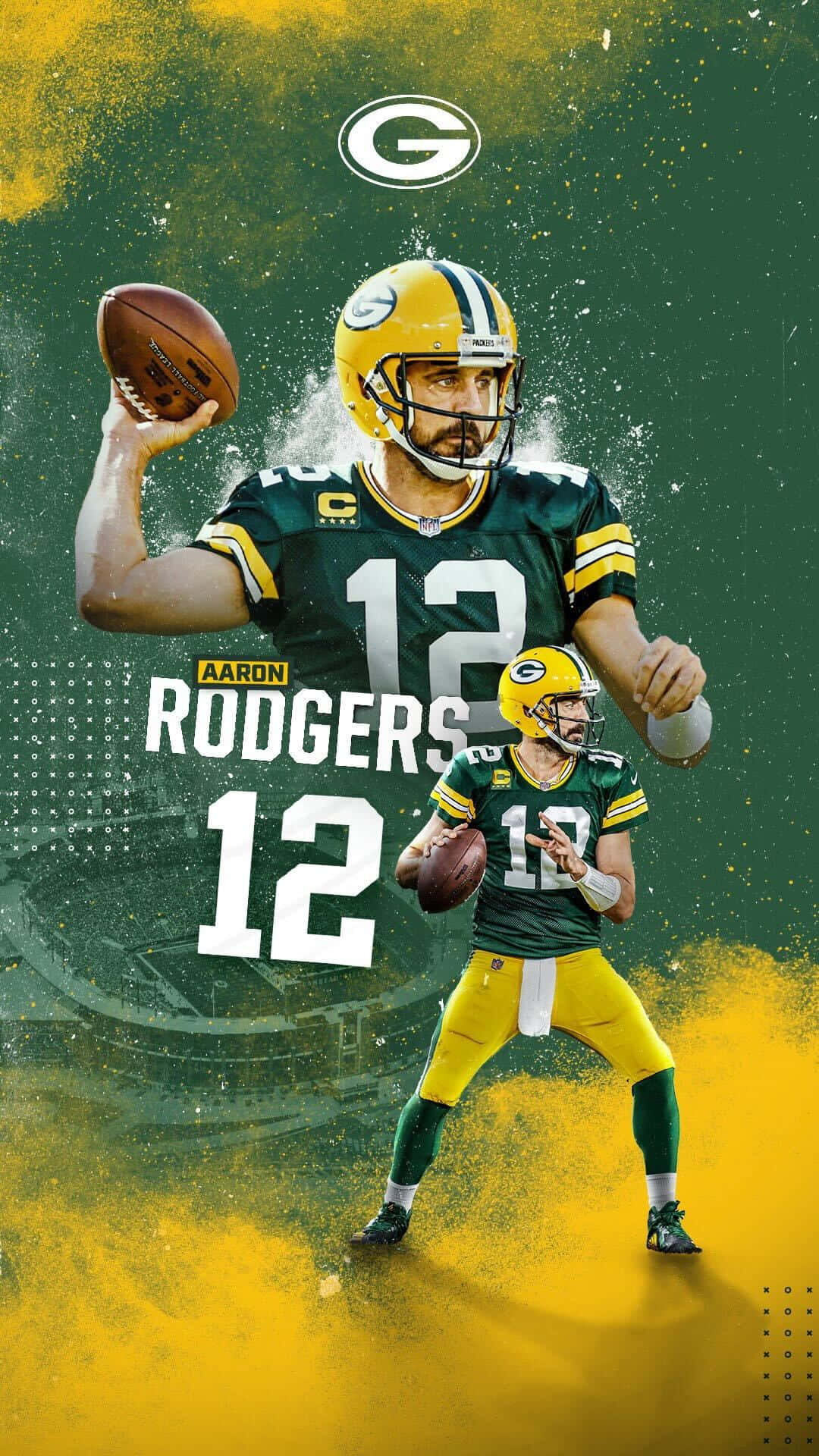 Aaron Rodgers 身穿綠灣包裝工隊球衣投擲橄欖球。 — 綠灣包裝工 GIF 壁紙