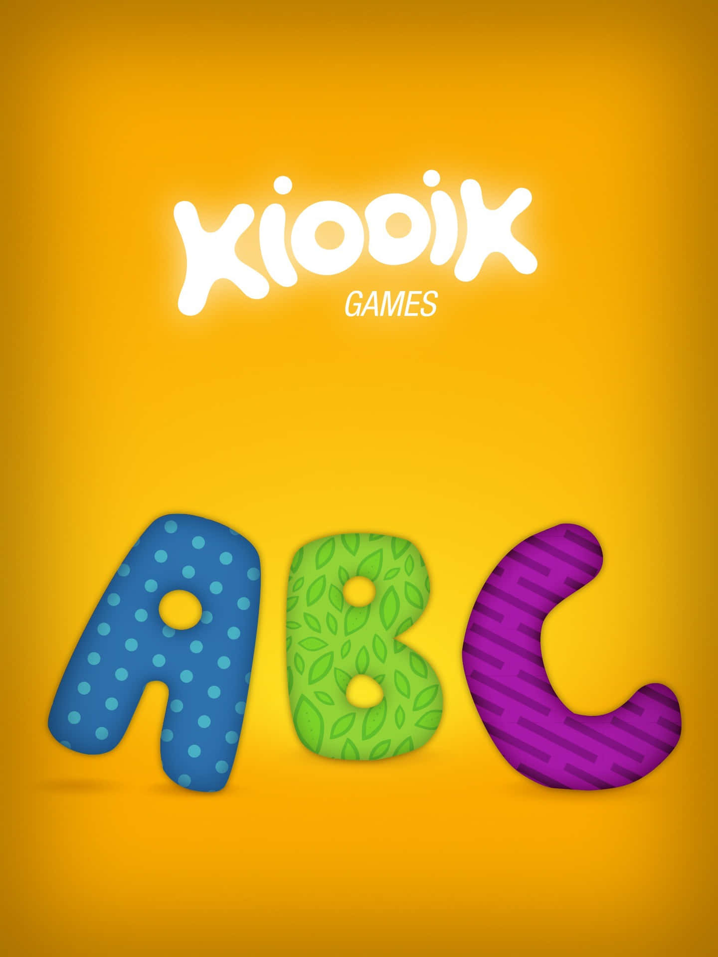 Kiooik Games 標誌，黃色背景上帶有彩色3D字母ABC