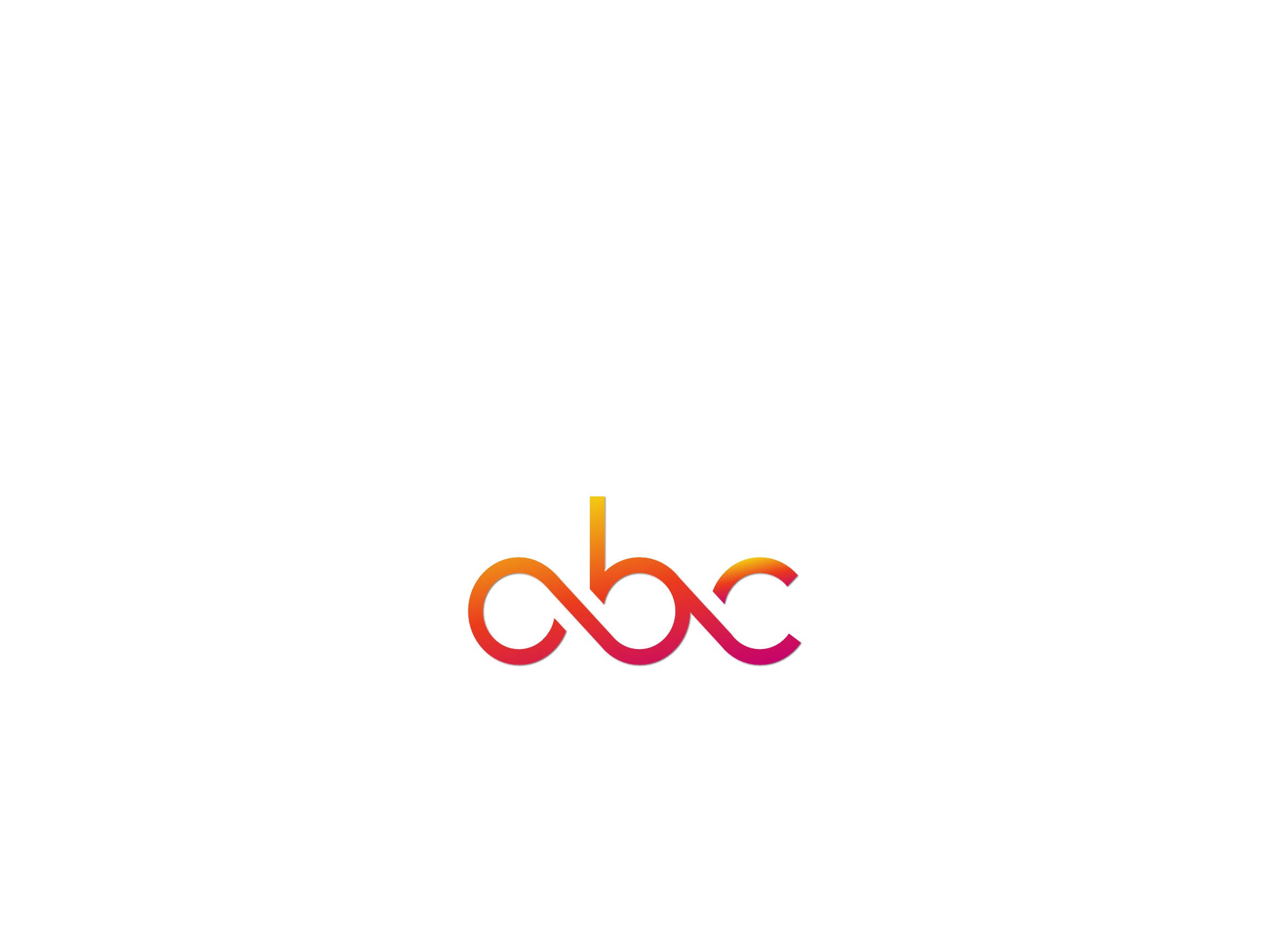ABC極簡風格化字母 壁紙 — 簡約標誌，在純白背景上帶有漸變橙粉紅色字母 abc。