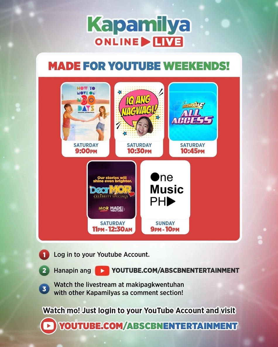 Kapamilya Online Live時間表圖像，包含節目縮圖和觀看說明。