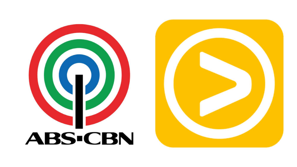ABS-CBN 及一個帶有白色箭頭的黃色正方形標誌