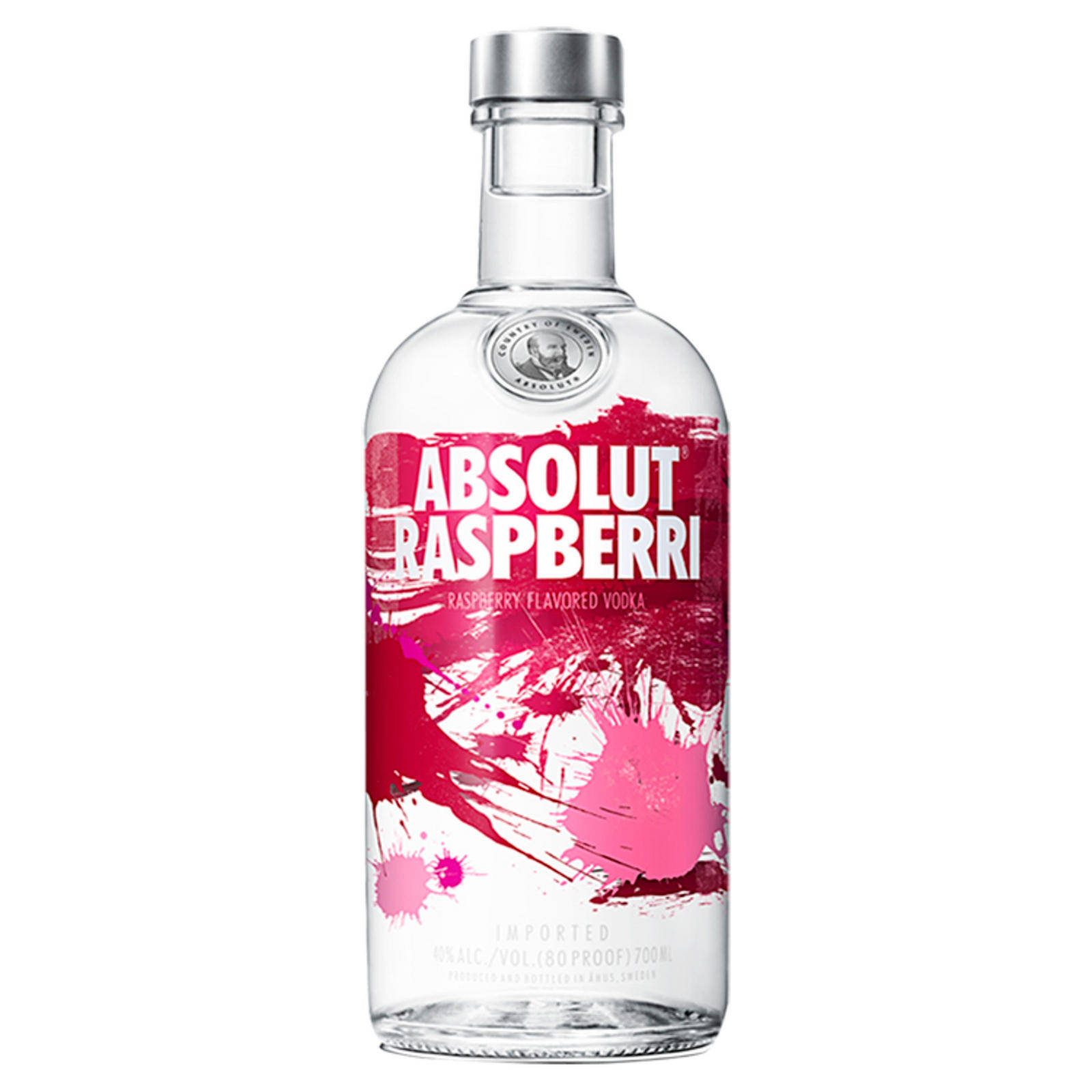 帶有粉紅色油漆潑濺設計的Absolut Raspberry伏特加瓶