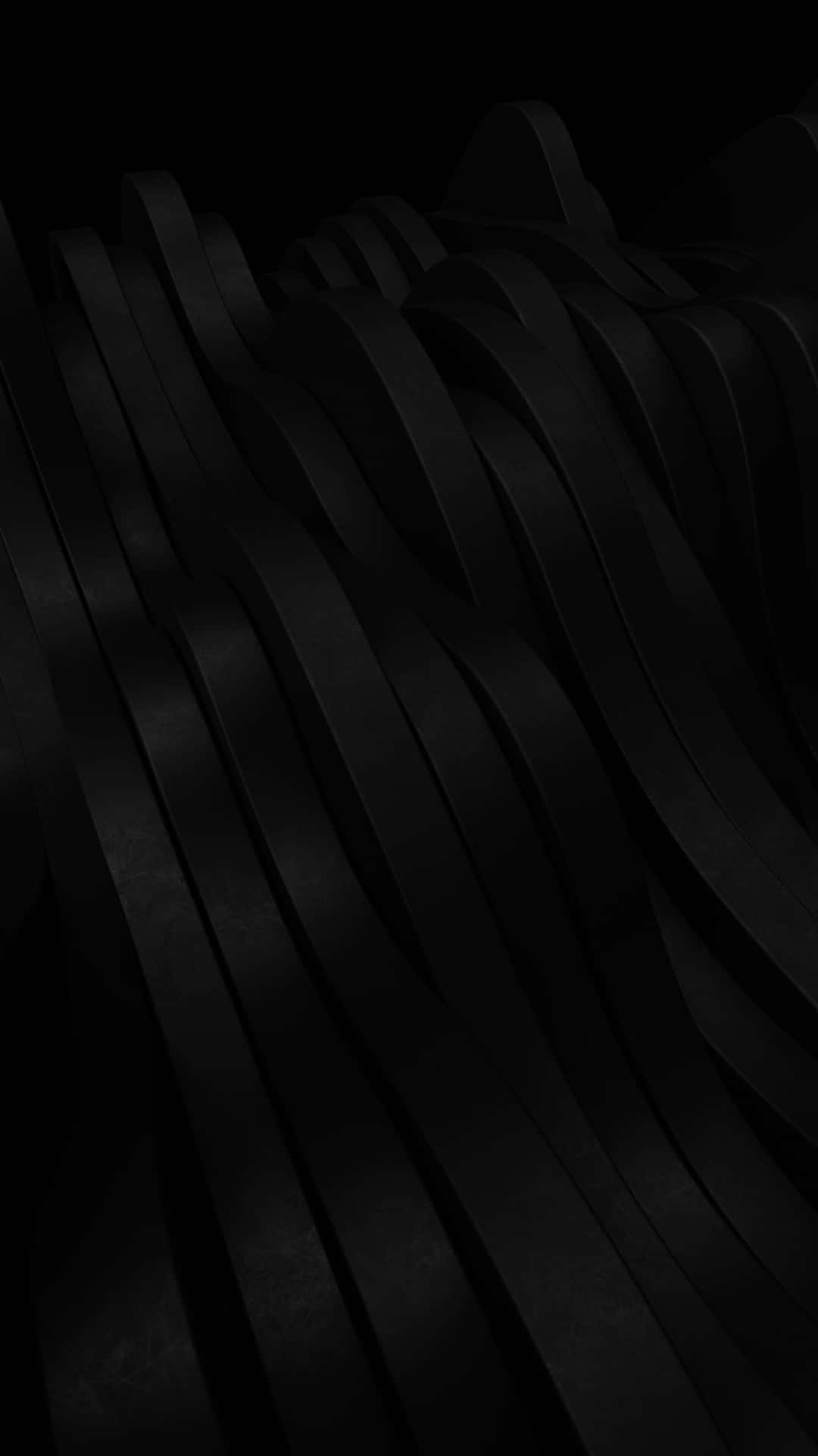  壁紙 — 抽象黑色絲帶在極簡3D渲染構圖中彎曲流動，帶有柔和陰影。