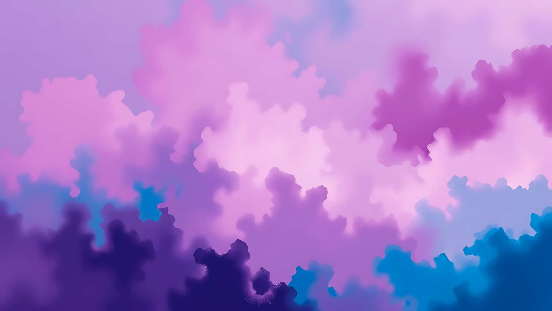 柔和漸變天空背景中的抽象紫色和藍色雲形