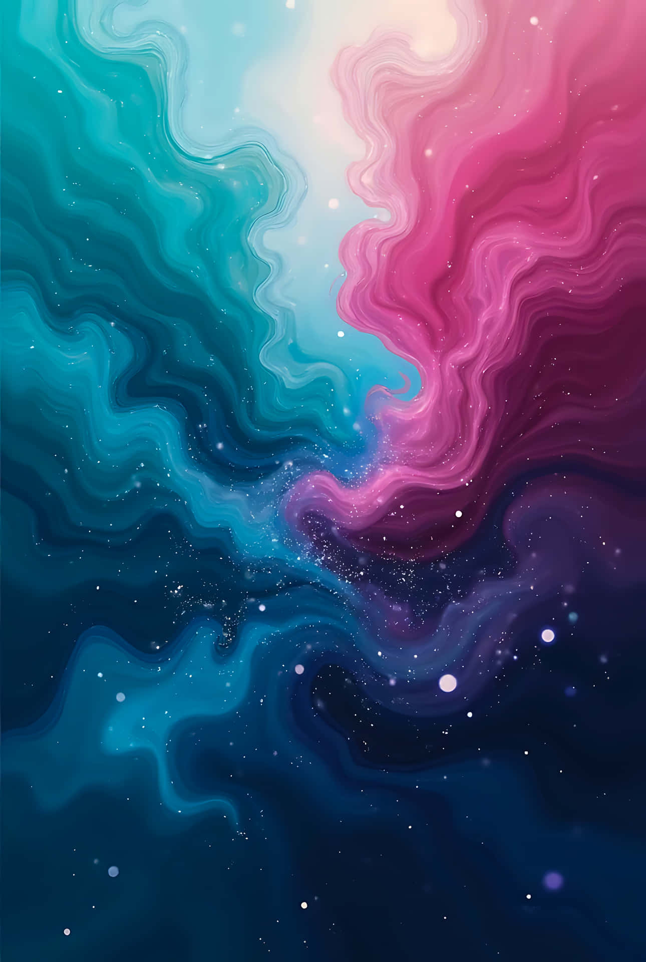 抽象宇宙漩渦，帶有青綠色和洋紅色星雲及發光的星星