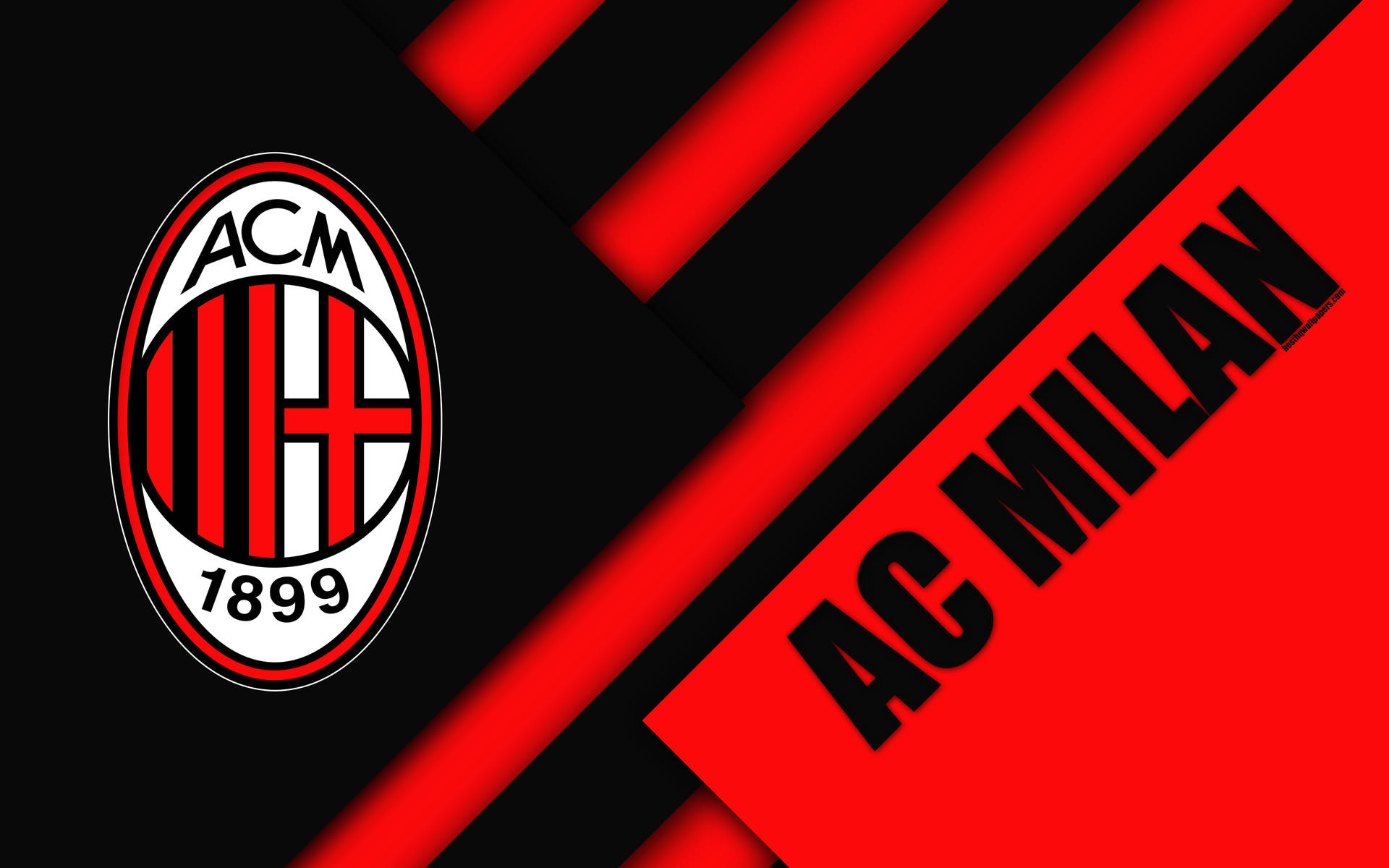 AC Milan 足球會標誌，紅黑斜紋配粗體文字。