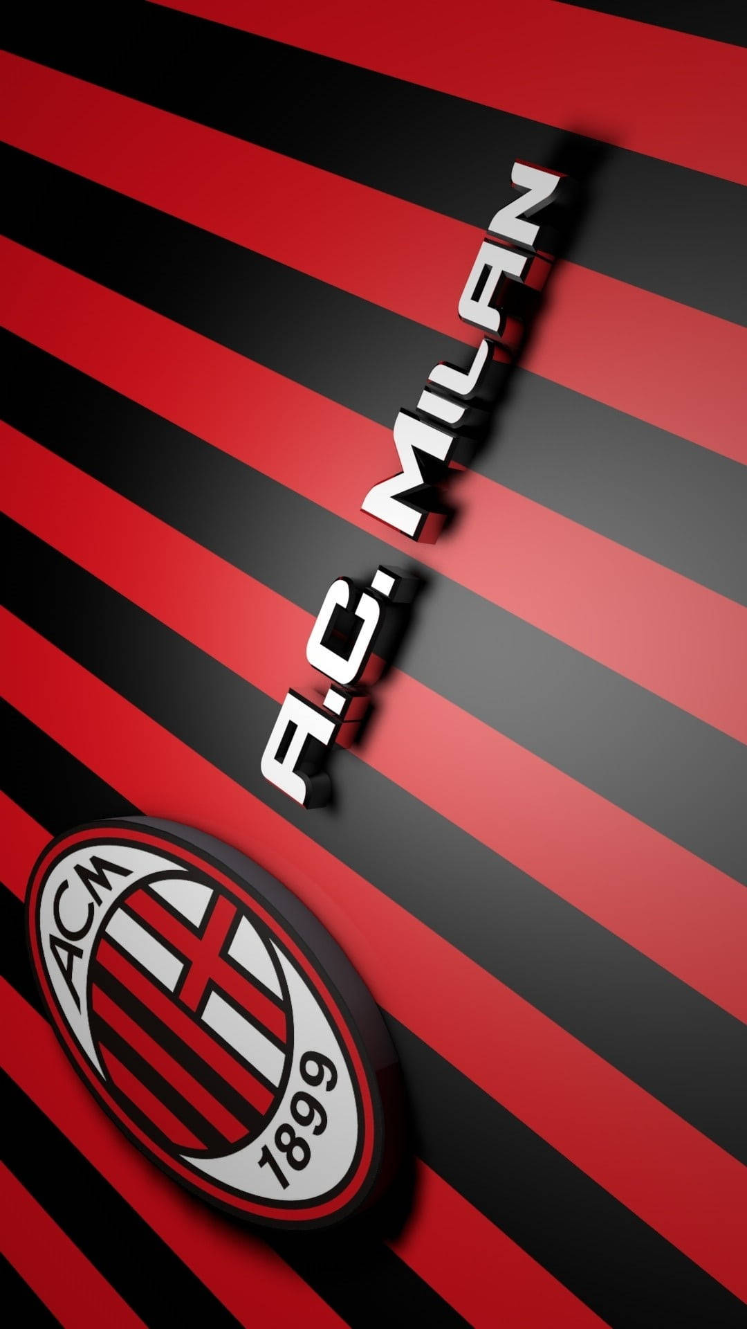 A.C. Milan 足球會標誌和名稱在紅黑條紋背景上。