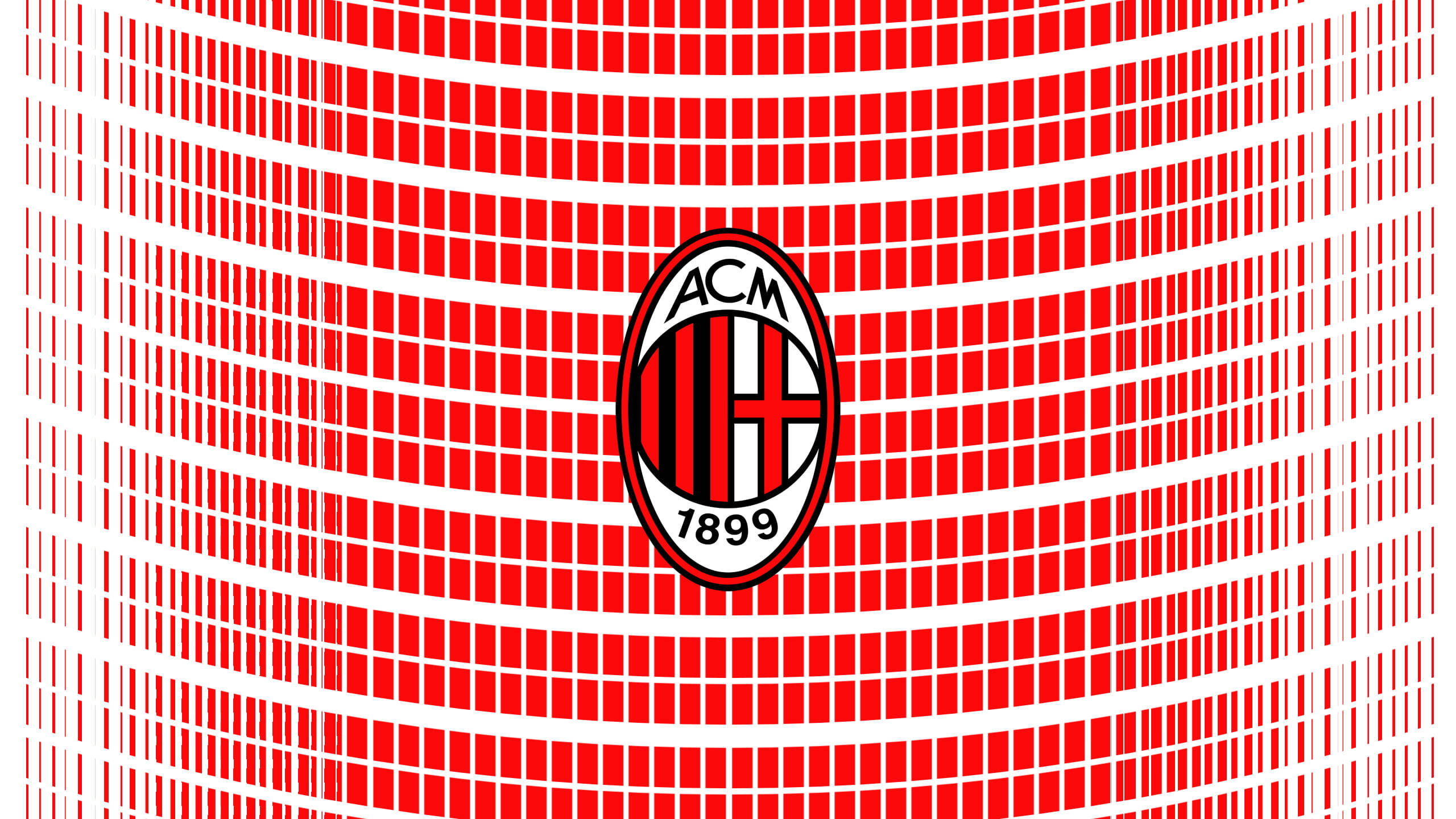 Logo 桌布 壁紙 — AC Milan 會徽居中於動態紅白條紋背景，帶有彎曲幾何圖案。