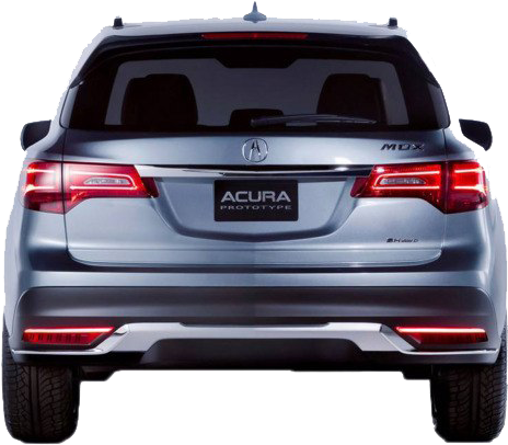 銀色Acura MDX原型車後視圖 壁紙 — 白色背景上，銀色Acura SUV原型車的後視圖，帶有紅色尾燈和'MOX'徽章。