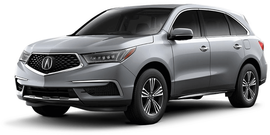 銀色Acura MDX SUV側面視圖 壁紙 — 一輛時尚的銀色Acura SUV在工作室燈光下展示，背景為純白色，下方有微妙的陰影。