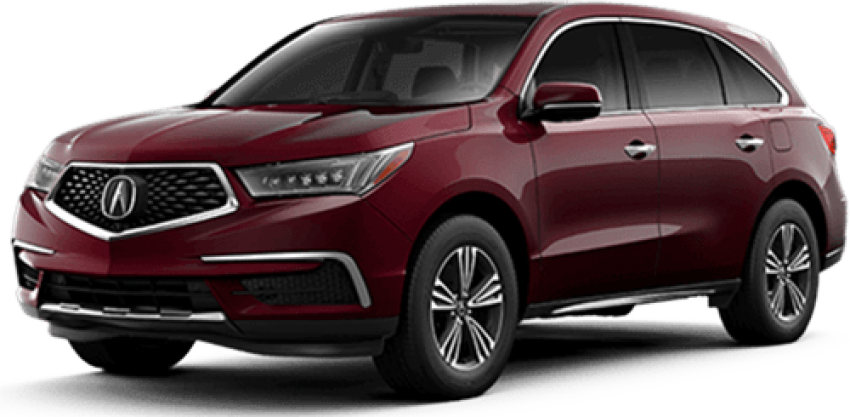 紅色Acura MDX SUV側面視圖 壁紙 — 一輛時尚的酒紅色Acura SUV，帶有鍍鉻飾邊和合金輪圈，在白色背景的影樓燈光下展示。
