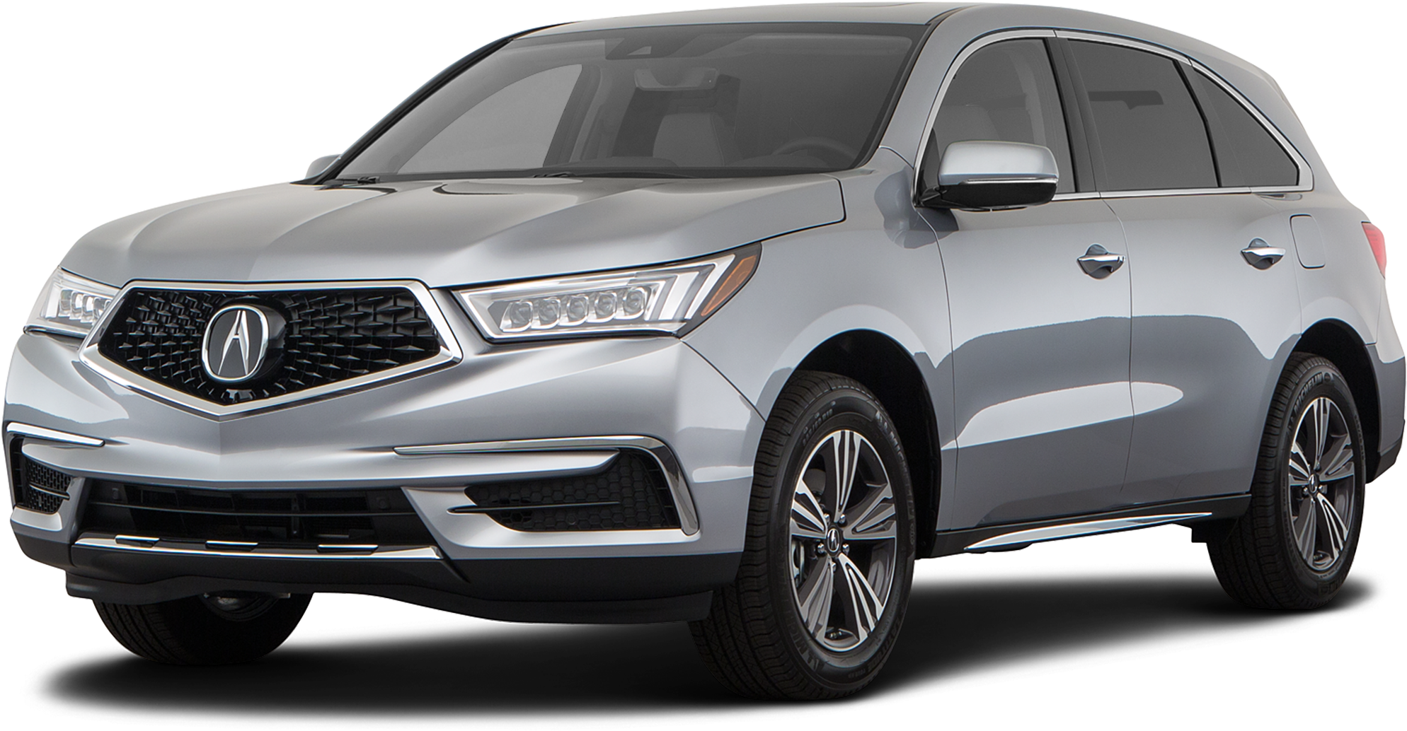 銀色 Acura MDX SUV 側面視圖 壁紙 — 一輛時尚的銀色Acura SUV在透明背景上以工作室燈光展示。