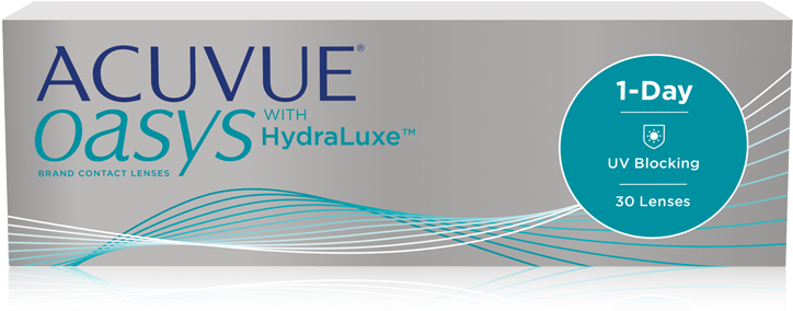 Acuvue Oasys Hydra Luxe隱形眼鏡盒 壁紙 — 一個時尚的灰色和藍綠色Acuvue Oasys 1-Day隱形眼鏡盒，帶有波浪圖案和防紫外線細節。