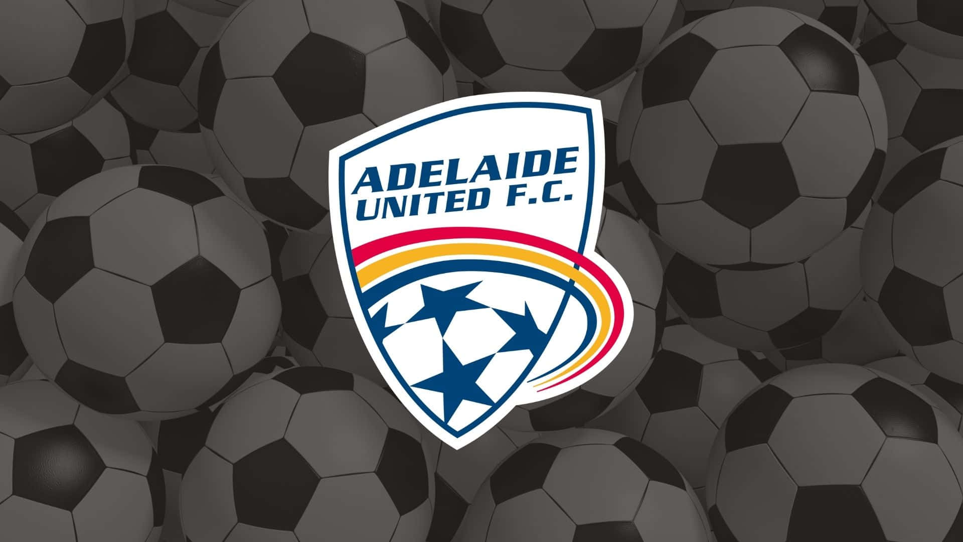 Adelaide United 桌布 壁紙 — Adelaide United F.C. 標誌居中於帶有彩虹點綴的足球單色背景上。
