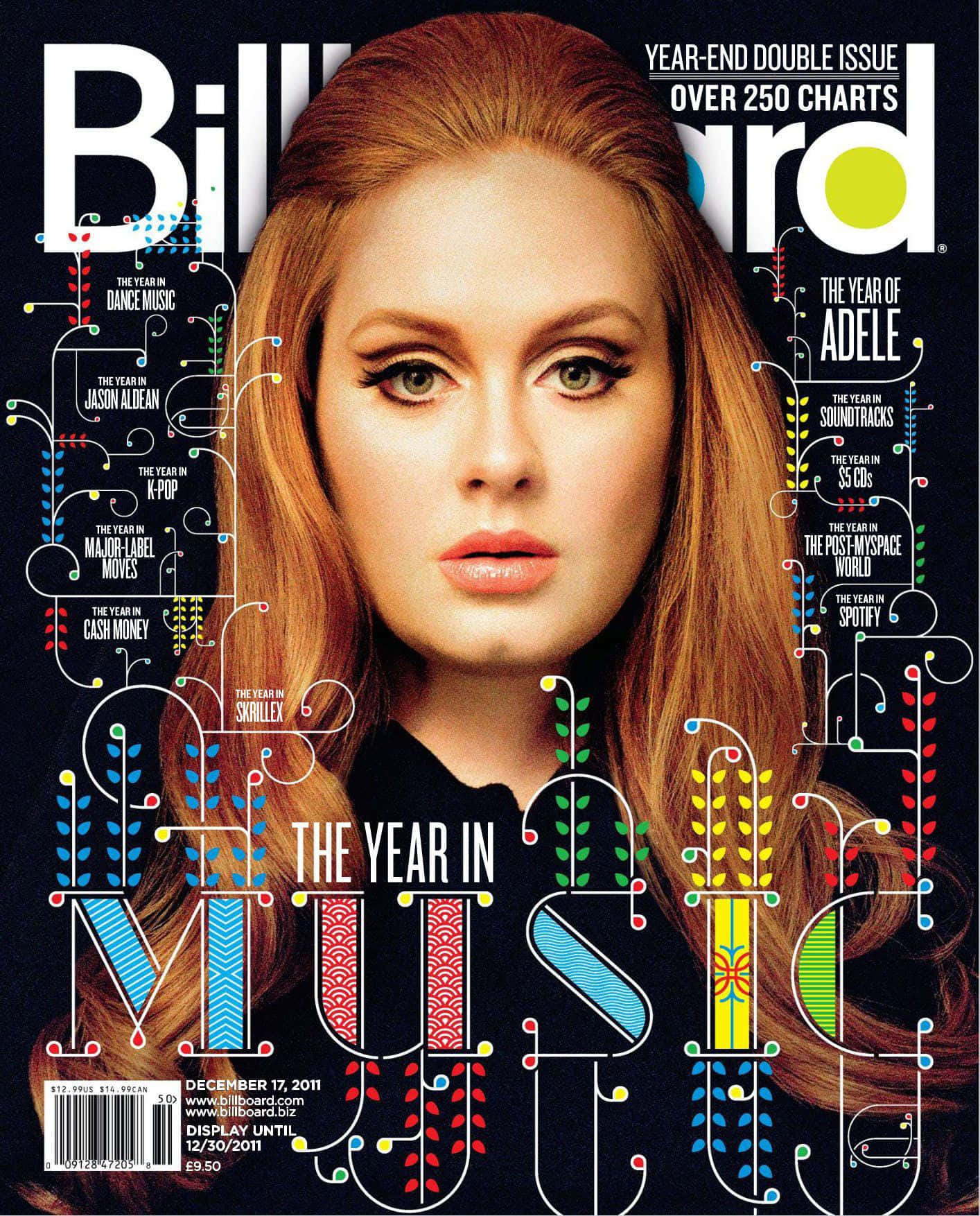Magazine 桌布 壁紙 — Adele 在充滿活力的Billboard雜誌封面上，以色彩繽紛的抽象字體直視觀眾，慶祝音樂潮流。