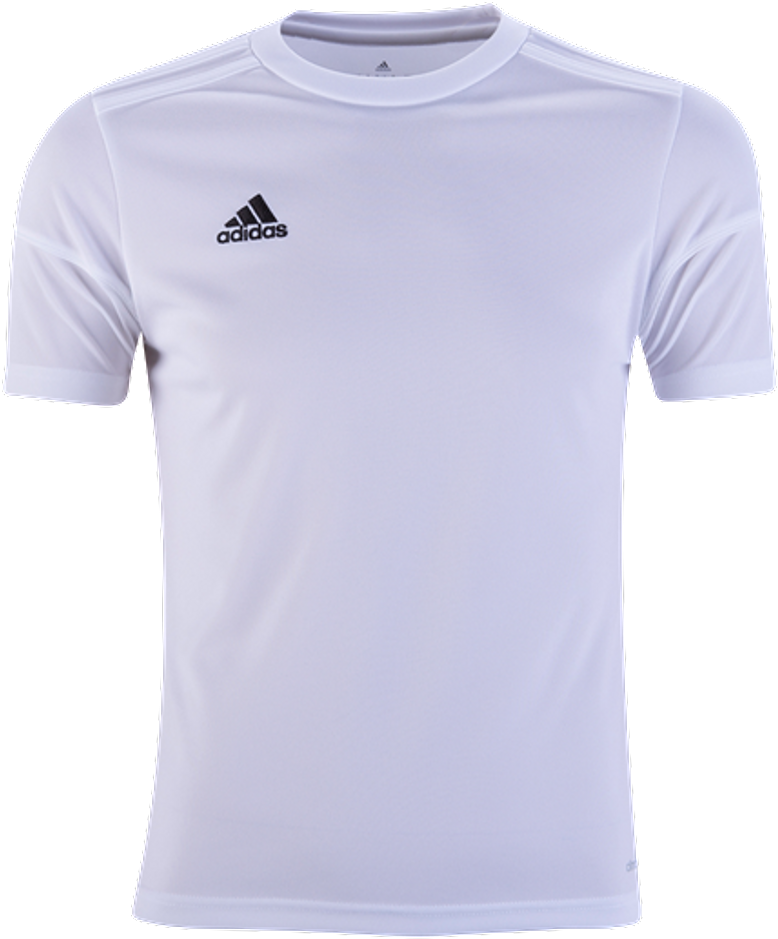 Adidas 白色足球球衣 壁紙 — 一件清晰的白色adidas運動T恤，黑色標誌展示在乾淨的透明背景上。