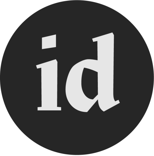 Adobe InDesign標誌 壁紙 — 一個極簡標誌，在深灰色圓圈中央放置白色小寫字母「id」，背景為純綠色。