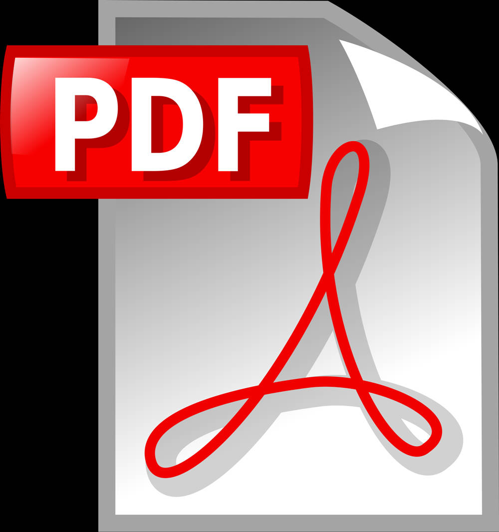 Adobe PDF 紅色圖標壁紙 壁紙 — 灰色文件背景上帶有白色文字和捲曲角落的光澤紅色PDF圖示。