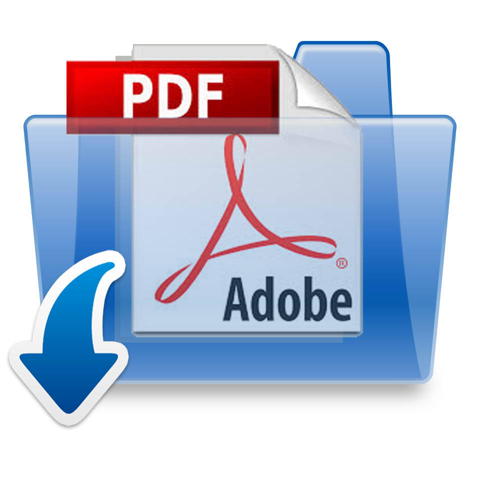 帶有藍色文件夾和箭頭的Adobe PDF文件下載圖標。