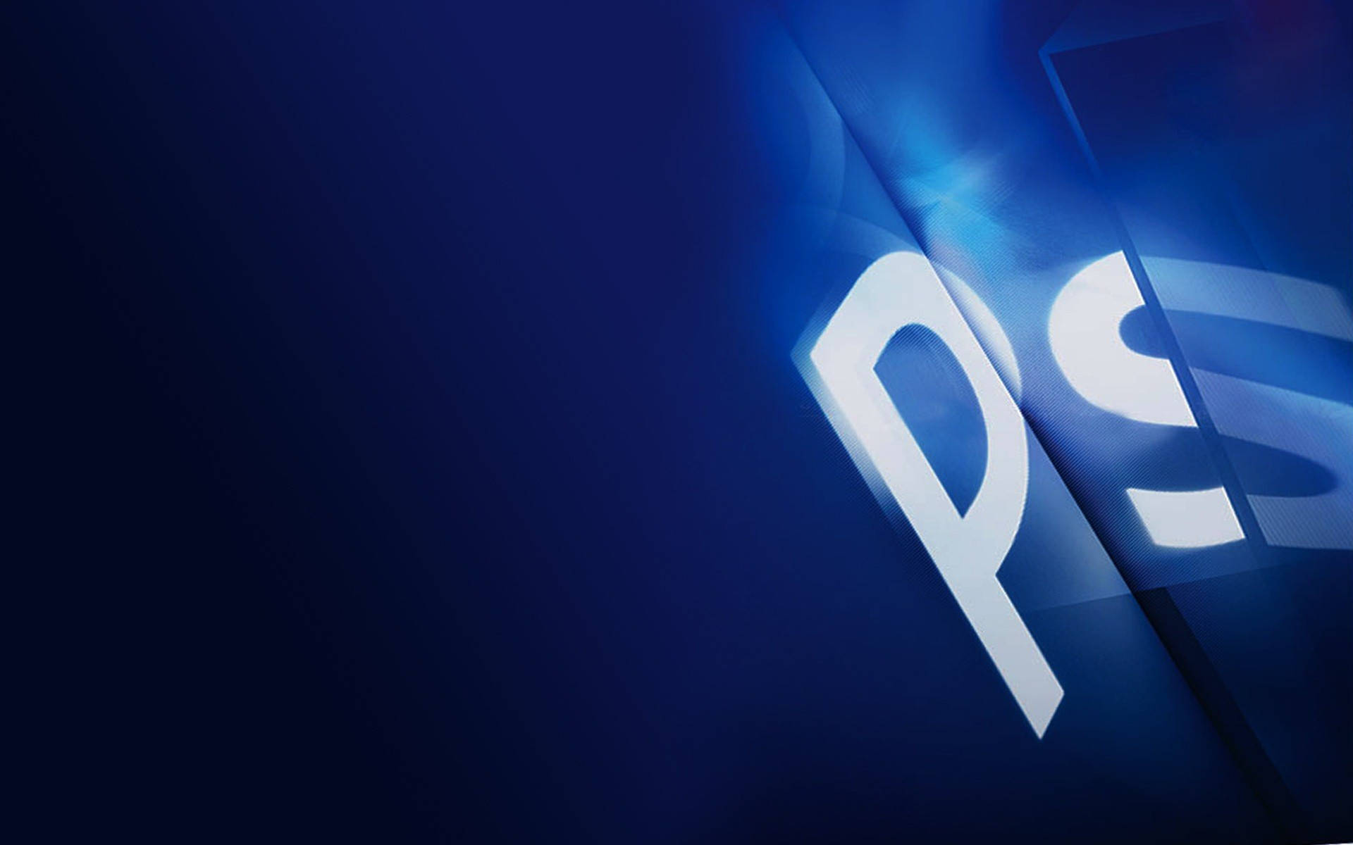 光效Adobe Photoshop圖標 壁紙 — 閃爍的白色Adobe Photoshop標誌在深藍色漸變背景上發光，帶有光線條紋。