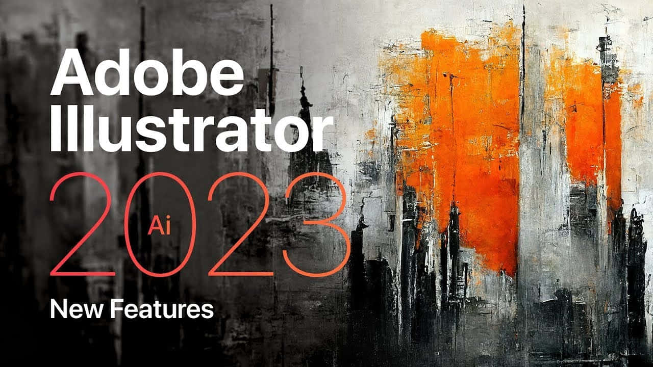 Adobe Illustrator 2023 新功能圖形，帶有橙色和灰色抽象背景。