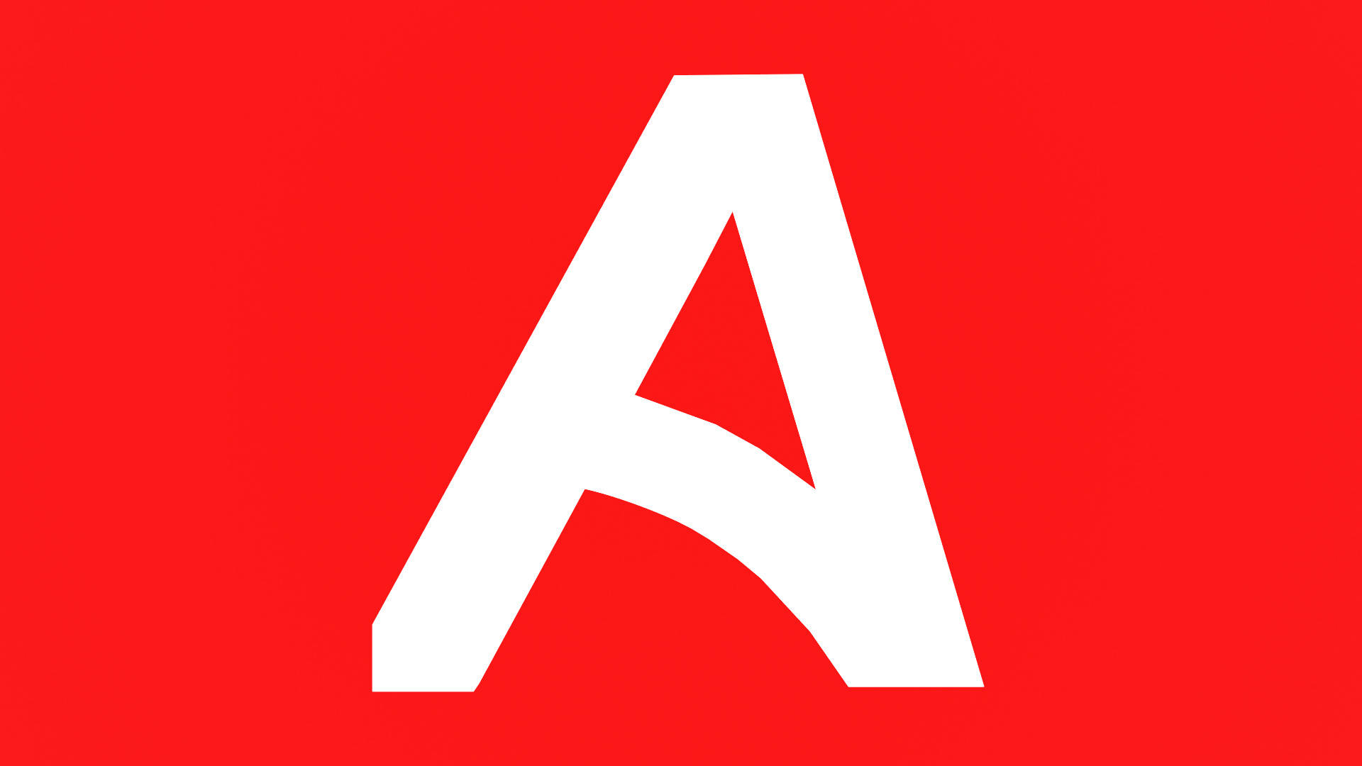 Adobe軟體字母A標誌 壁紙 — 一個大膽的白色字母A居中於純紅色背景上，邊緣清晰銳利。
