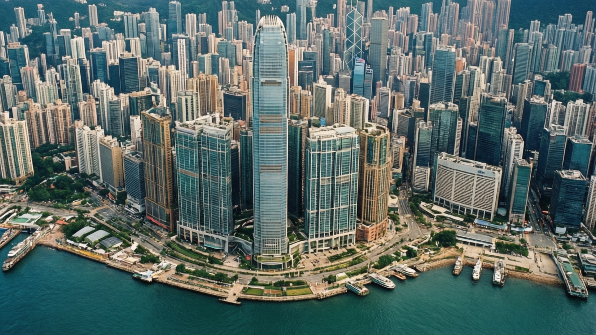 香港最具代表性的濱海地區鳥瞰視角。