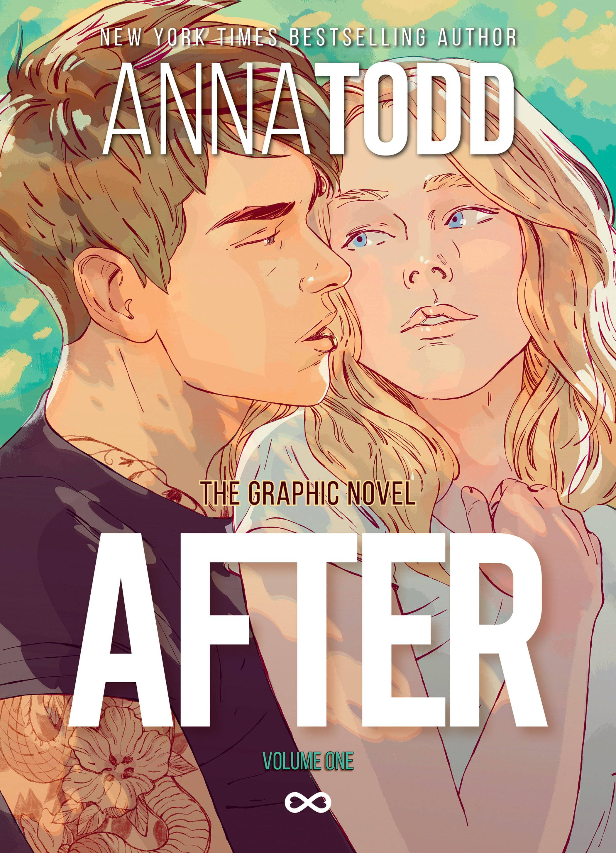 《After》書籍卡通版 壁紙 — 一對溫柔的插畫情侶分享親密時刻，帶有柔和粉彩顏色和富有表現力的眼睛。