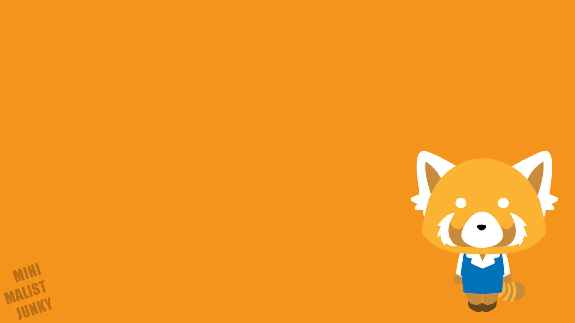 Aggretsuko：白天努力上班，晚上化身金屬歌姬 壁紙 — 一隻極簡卡通小熊貓穿著藍色背心，獨自站在純橙色背景前。