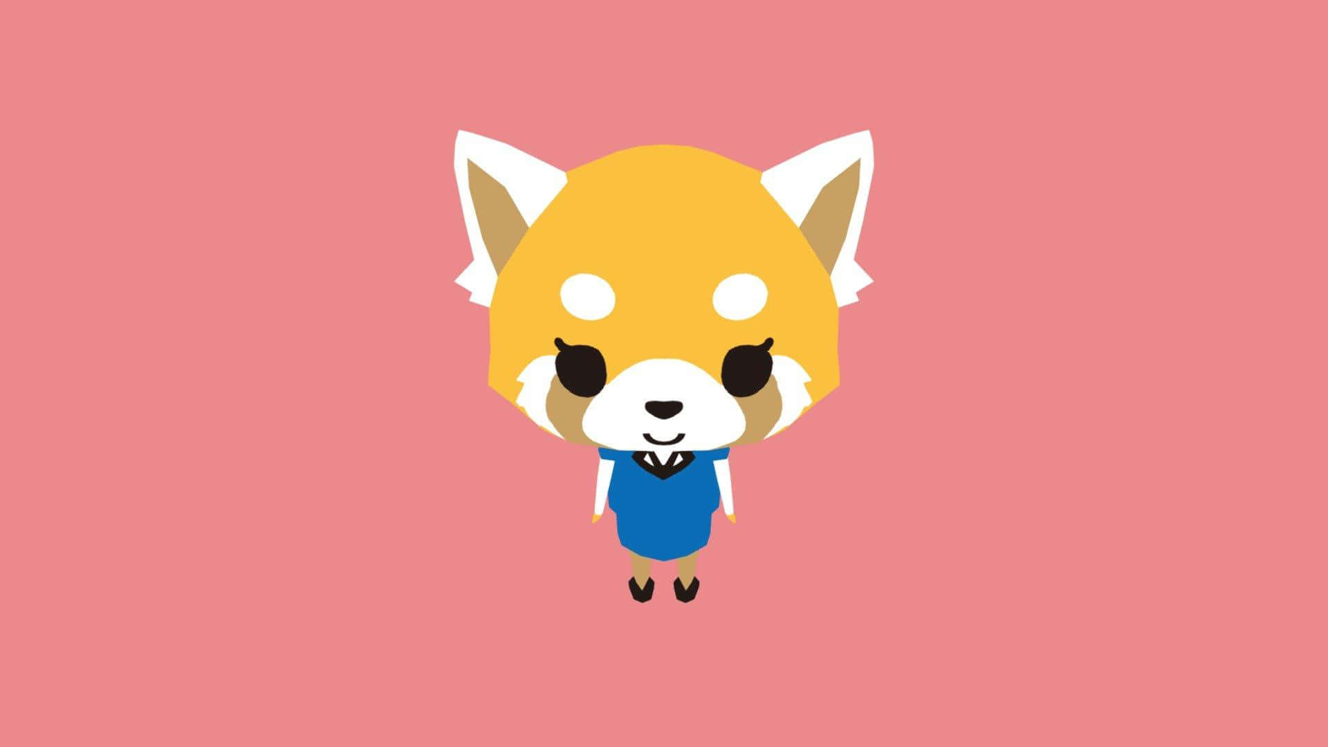 Aggretsuko透過死亡金屬歌唱實現真我 壁紙 — 一隻可愛的卡通小熊貓穿著藍色連衣裙，站在純粉色背景中央。
