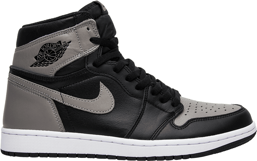 Air Jordan 1 Retro High 黑灰配色 壁紙 — 一雙時尚的黑色和灰色高筒運動鞋，帶有白色鞋底和標誌性的Air Jordan標誌，背景為純黑色。