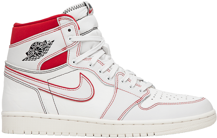 Air Jordan 1 紅白運動鞋 壁紙 — 一雙純白色高筒運動鞋，帶有醒目紅色點綴和標誌性 Air Jordan 品牌標誌，置於純黑色背景上。