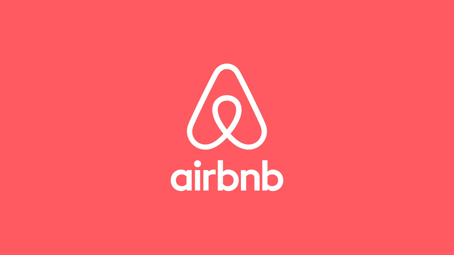 Airbnb 標誌簡約 Rausch 壁紙 — 白色Airbnb標誌居中於純珊瑚粉紅色背景上，搭配簡潔極簡字體。