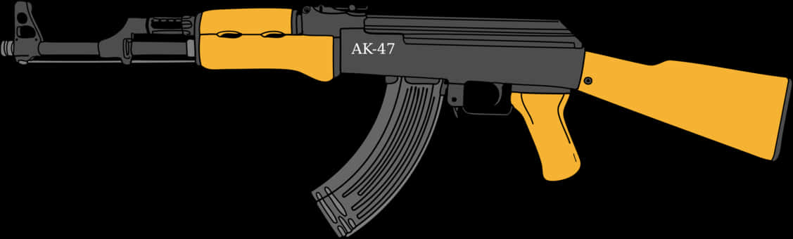 AK-47步槍插畫 壁紙 — 一支風格化的AK-47步槍，帶有亮黃色槍托和護木，背景為純黑色。