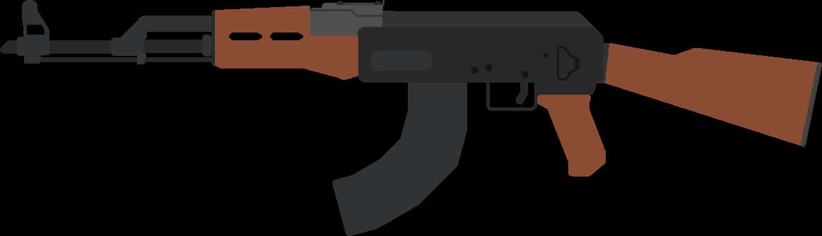 AK-47突擊步槍向量圖示 壁紙 — AK-47步槍的平面向量插圖，帶有黑色金屬和棕色木質槍托，背景為純黑色。