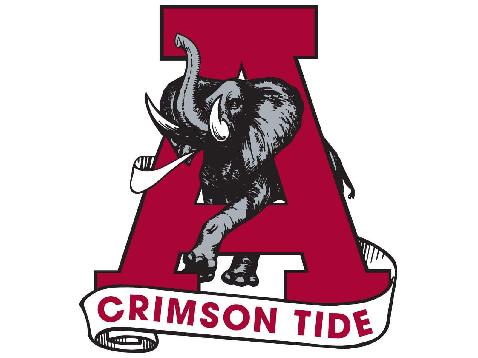 Crimson Tide 標誌，展示一隻灰色大象跳過一個大的紅色字母A。